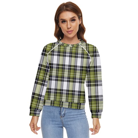 Olive Green Black Plaid Women s Long Sleeve Raglan Tee by PerfectlyPlaid