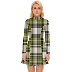 Olive Green Black Plaid Long Sleeve Velour Longline Dress by PerfectlyPlaid