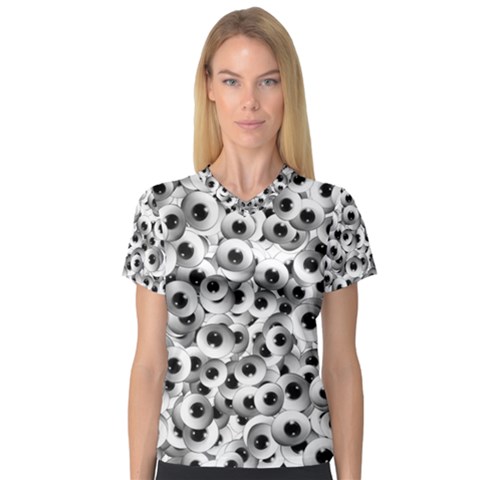 Eyes Drawing Motif Random Pattern V-neck Sport Mesh Tee by dflcprintsclothing