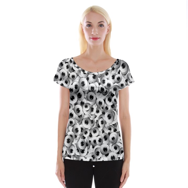 Eyes Drawing Motif Random Pattern Cap Sleeve Top