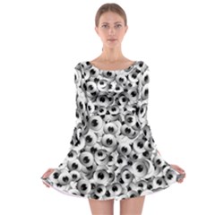 Eyes Drawing Motif Random Pattern Long Sleeve Skater Dress