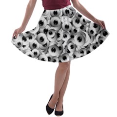 Eyes Drawing Motif Random Pattern A-line Skater Skirt