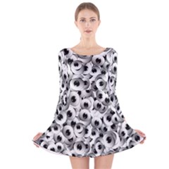 Eyes Drawing Motif Random Pattern Long Sleeve Velvet Skater Dress by dflcprintsclothing