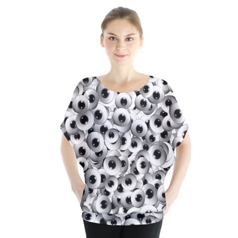 Eyes Drawing Motif Random Pattern Batwing Chiffon Blouse by dflcprintsclothing