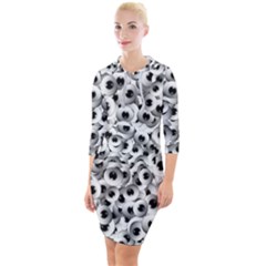 Eyes Drawing Motif Random Pattern Quarter Sleeve Hood Bodycon Dress