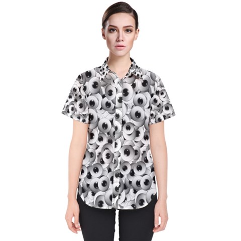 Eyes Drawing Motif Random Pattern Women s Short Sleeve Shirt by dflcprintsclothing