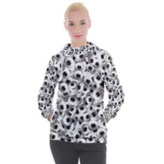 Eyes Drawing Motif Random Pattern Women s Hooded Pullover by dflcprintsclothing