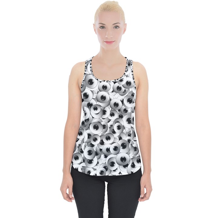 Eyes Drawing Motif Random Pattern Piece Up Tank Top