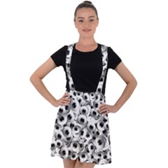 Eyes Drawing Motif Random Pattern Velvet Suspender Skater Skirt by dflcprintsclothing