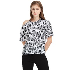 Eyes Drawing Motif Random Pattern One Shoulder Cut Out Tee