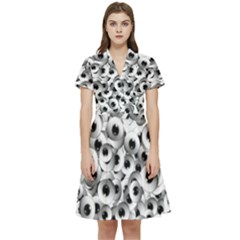 Eyes Drawing Motif Random Pattern Short Sleeve Waist Detail Dress