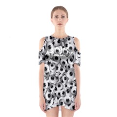 Eyes Drawing Motif Random Pattern Shoulder Cutout One Piece Dress