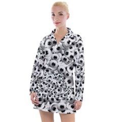 Eyes Drawing Motif Random Pattern Women s Long Sleeve Casual Dress