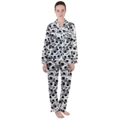 Eyes Drawing Motif Random Pattern Satin Long Sleeve Pajamas Set