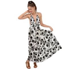 Eyes Drawing Motif Random Pattern Backless Maxi Beach Dress