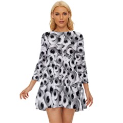 Eyes Drawing Motif Random Pattern Long Sleeve Babydoll Dress by dflcprintsclothing