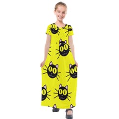 Cats Heads Pattern Design Kids  Short Sleeve Maxi Dress by danenraven