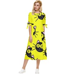 Cats Heads Pattern Design Bow Sleeve Chiffon Midi Dress by danenraven