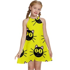 Cats Heads Pattern Design Kids  Halter Collar Waist Tie Chiffon Dress by danenraven