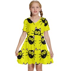 Cats Heads Pattern Design Kids  Short Sleeve Tiered Mini Dress by danenraven