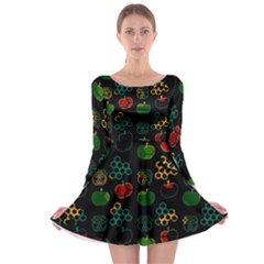 Apples Honey Honeycombs Pattern Long Sleeve Skater Dress by danenraven