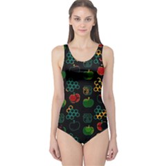 Apples Honey Honeycombs Pattern One Piece Swimsuit by danenraven