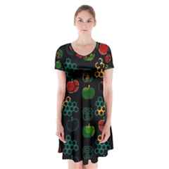 Apples Honey Honeycombs Pattern Short Sleeve V-neck Flare Dress by danenraven