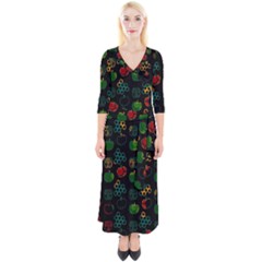 Apples Honey Honeycombs Pattern Quarter Sleeve Wrap Maxi Dress by danenraven