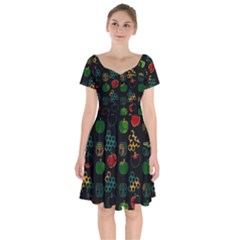 Apples Honey Honeycombs Pattern Short Sleeve Bardot Dress by danenraven