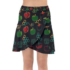 Apples Honey Honeycombs Pattern Wrap Front Skirt by danenraven