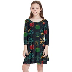 Apples Honey Honeycombs Pattern Kids  Quarter Sleeve Skater Dress by danenraven