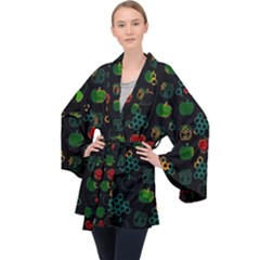 Apples Honey Honeycombs Pattern Long Sleeve Velvet Kimono  by danenraven