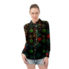 Apples Honey Honeycombs Pattern Long Sleeve Chiffon Shirt