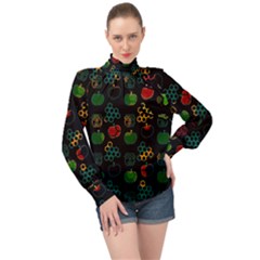 Apples Honey Honeycombs Pattern High Neck Long Sleeve Chiffon Top by danenraven