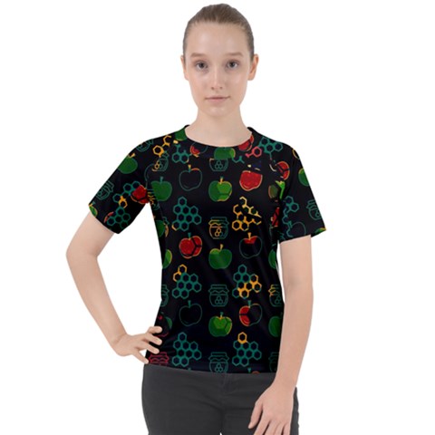 Apples Honey Honeycombs Pattern Women s Sport Raglan Tee by danenraven