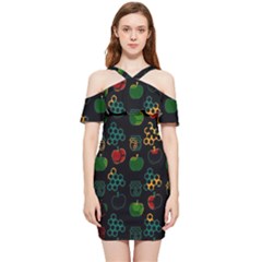 Apples Honey Honeycombs Pattern Shoulder Frill Bodycon Summer Dress by danenraven