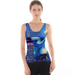 Starry Night In New York Van Gogh Manhattan Chrysler Building And Empire State Building Tank Top by danenraven