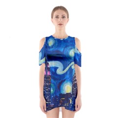 Starry Night In New York Van Gogh Manhattan Chrysler Building And Empire State Building Shoulder Cutout One Piece Dress by danenraven