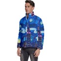 Starry Night In New York Van Gogh Manhattan Chrysler Building And Empire State Building Men s Puffer Bubble Jacket Coat View2