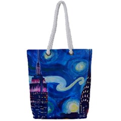 Starry Night In New York Van Gogh Manhattan Chrysler Building And Empire State Building Full Print Rope Handle Tote (small) by danenraven