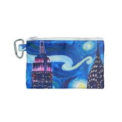 Starry Night In New York Van Gogh Manhattan Chrysler Building And Empire State Building Canvas Cosmetic Bag (small) by danenraven