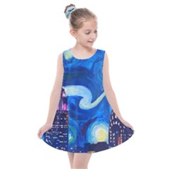 Starry Night In New York Van Gogh Manhattan Chrysler Building And Empire State Building Kids  Summer Dress by danenraven