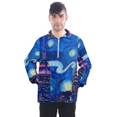 Starry Night In New York Van Gogh Manhattan Chrysler Building And Empire State Building Men s Half Zip Pullover by danenraven