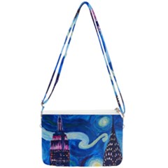 Starry Night In New York Van Gogh Manhattan Chrysler Building And Empire State Building Double Gusset Crossbody Bag by danenraven