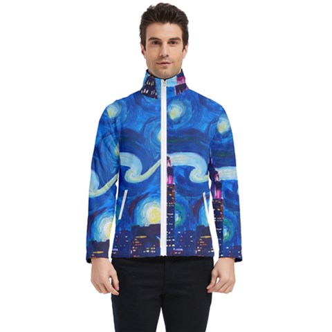 Starry Night In New York Van Gogh Manhattan Chrysler Building And Empire State Building Men s Bomber Jacket by danenraven