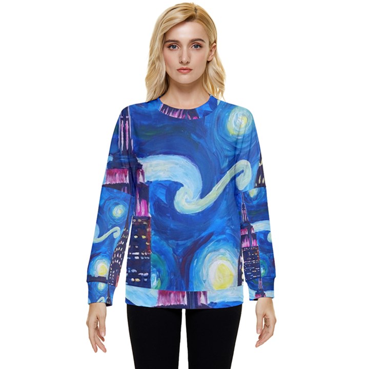 Starry Night In New York Van Gogh Manhattan Chrysler Building And Empire State Building Hidden Pocket Sweatshirt