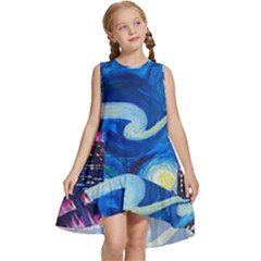 Starry Night In New York Van Gogh Manhattan Chrysler Building And Empire State Building Kids  Frill Swing Dress by danenraven