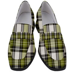 Olive Green Black Plaid Women s Chunky Heel Loafers