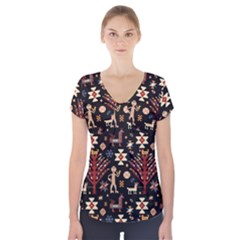 Carpet-symbols Short Sleeve Front Detail Top by Gohar