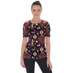 Carpet-symbols Shoulder Cut Out Short Sleeve Top by Gohar